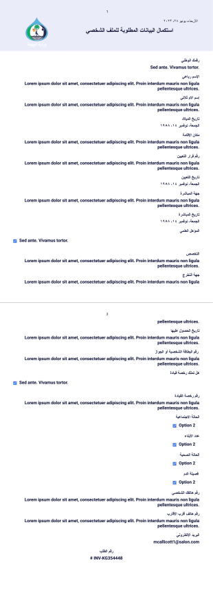 البيانات الشخصية لبموظف قالب PDF