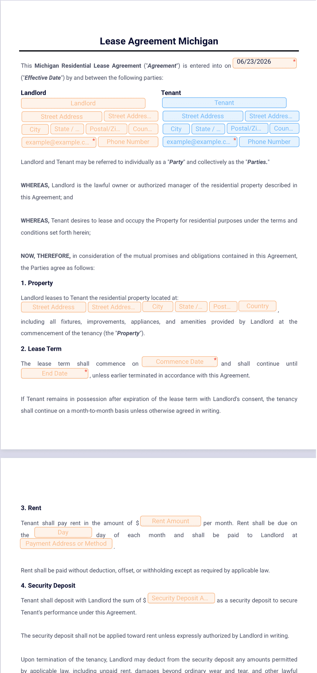 Lease Agreement Template Michigan - PDF Templates | Jotform