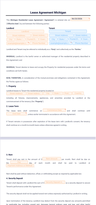 Lease Agreement Template Michigan - PDF Templates