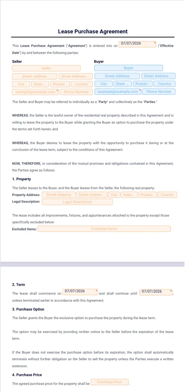 Lease Purchase Agreement Template
