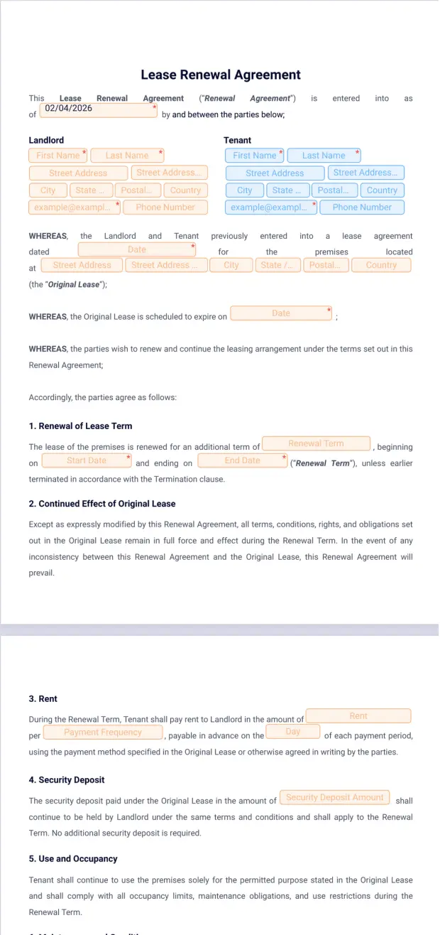 Lease Renewal Agreement Template