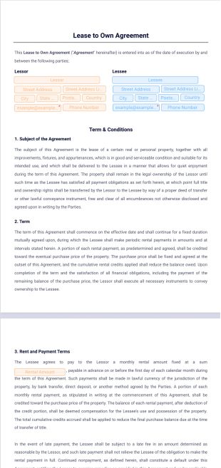 Lease to Own Agreement Template - PDF Templates