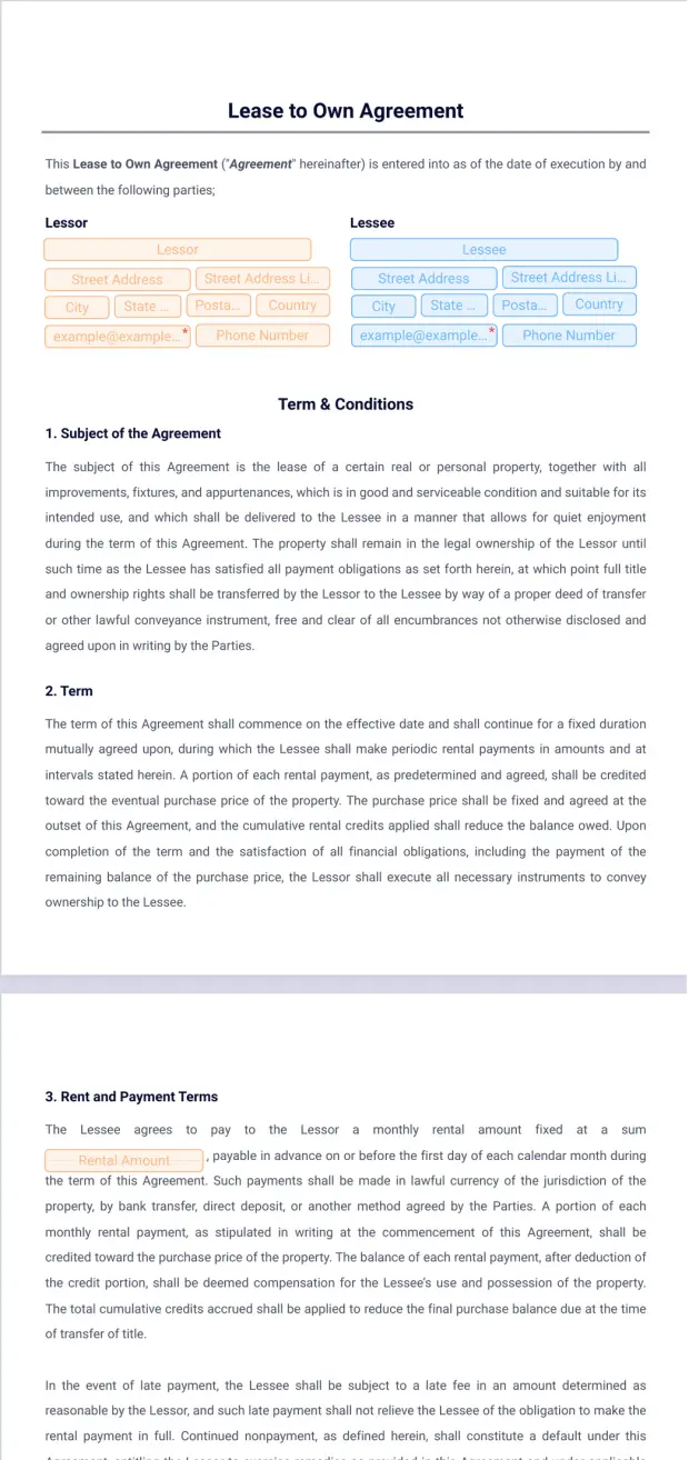 Lease to Own Agreement Template