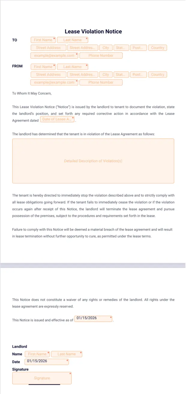 Lease Violation Notice Template