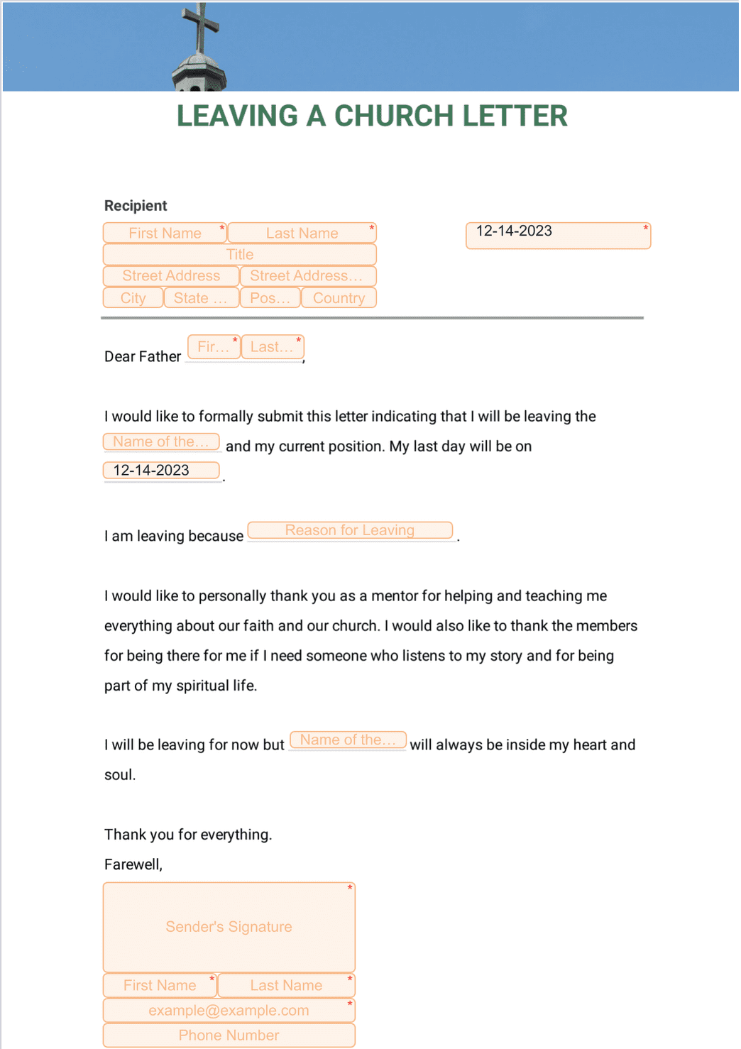Leaving a Church Letter PDF Template | Jotform