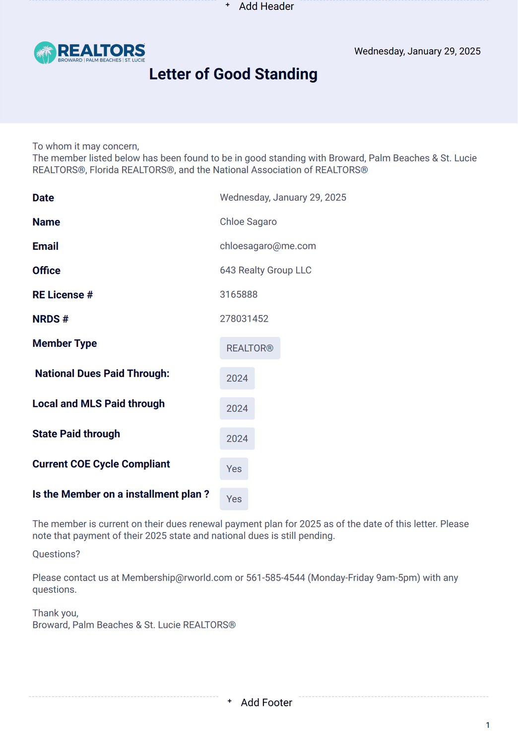 Letter Of Good Standing Sample Printable Pdf Download