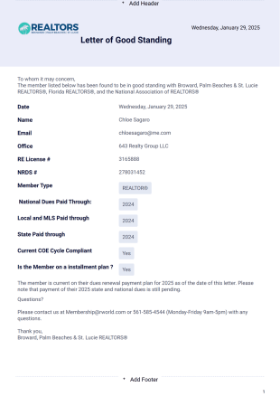 Letter of Good Standing - PDF Templates