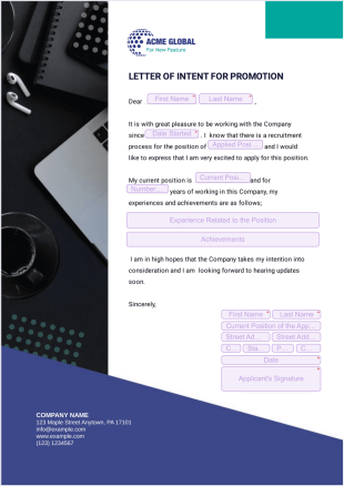 Letter of Intent for Promotion - PDF Templates