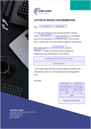 Letter of Intent for Promotion PDF Template