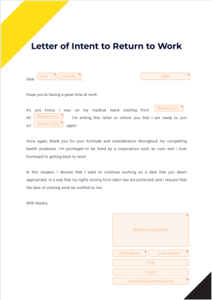 Letter of Intent to Return to Work PDF Template