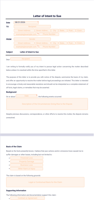 Letter of Intent to Sue Template - PDF Templates