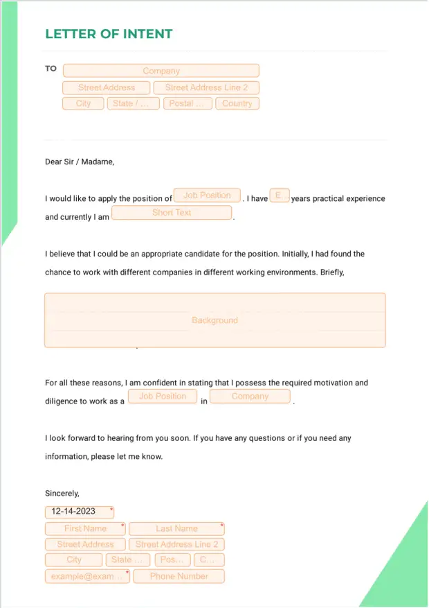 My Intent Instructions.pdf Letter of Intent PDF Template | Jotform