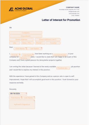 Letter of Interest for Promotion PDF Template
