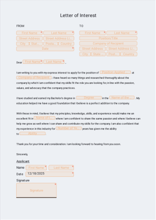Letter of Interest Template - PDF Templates