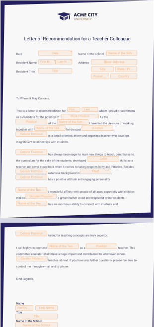Letter of Recommendation for a Teacher Colleague PDF Template