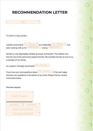 Letter of Recommendation for Babysitter - PDF Templates