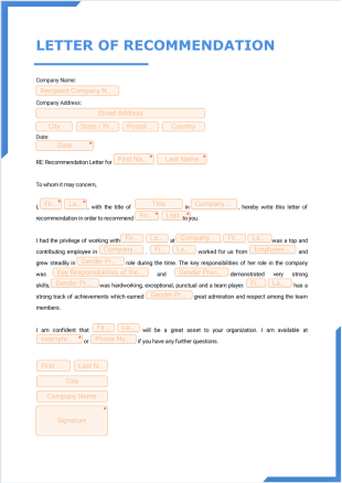 Letter of Recommendation for Employee PDF Template