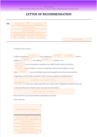 Letter of Recommendation for Graduate School PDF Template