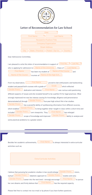 Letter of Recommendation for Law School PDF Template