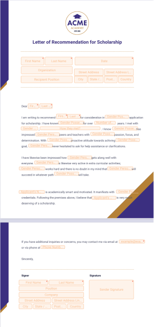 Letter of Recommendation for Scholarship PDF Template