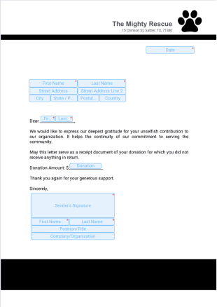 Letter of Thank You for Donation Received PDF Template