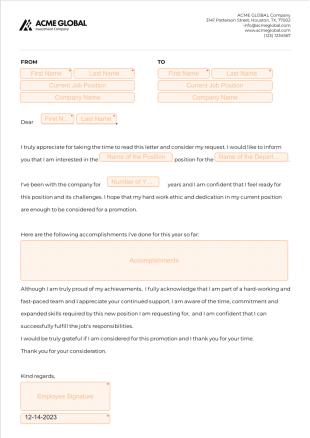 Letter to Manager for Promotion PDF Template