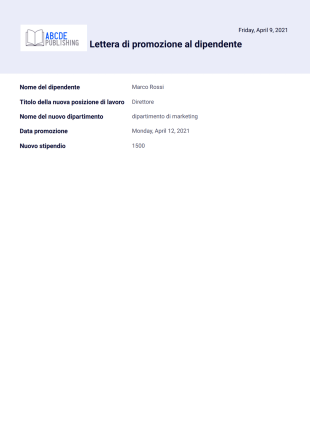 Lettera di promozione al dipendente - PDF Templates