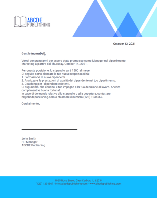 Lettera di promozione del dipendente Template PDF