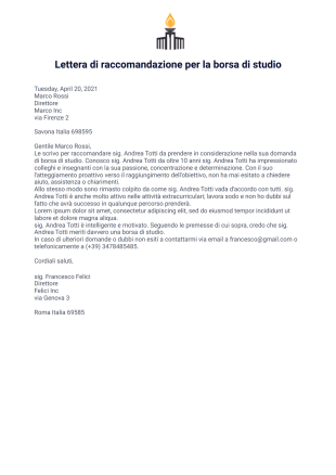 Lettera di raccomandazione per la borsa di studio - PDF Templates