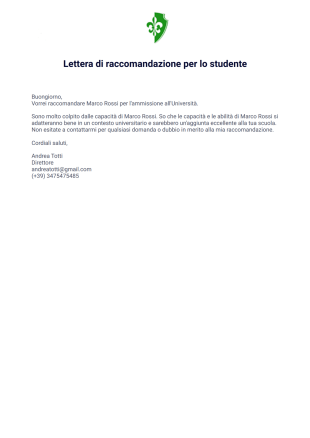 Lettera di Raccomandazione per uno Studente - PDF Templates