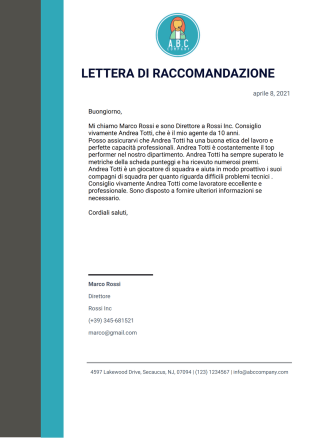 Lettera di raccomandazione Template PDF