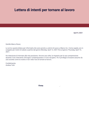 Lettera di rientro al lavoro - PDF Templates