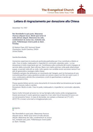 Lettera di ringraziamento per donazione alla Chiesa - PDF Templates