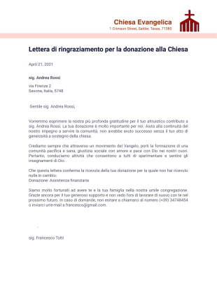 Lettera di ringraziamento per la donazione alla Chiesa - PDF Templates