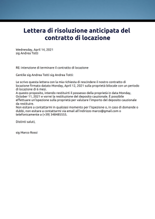 Lettera di risoluzione anticipata del contratto di locazione - PDF Templates