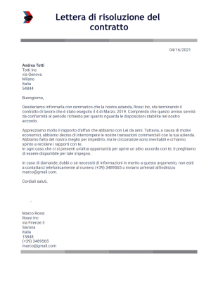 Lettera di risoluzione del contratto Template PDF
