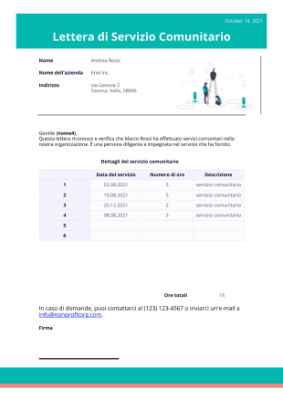 Modello di Lettera di Servizio Comunitario - PDF Templates