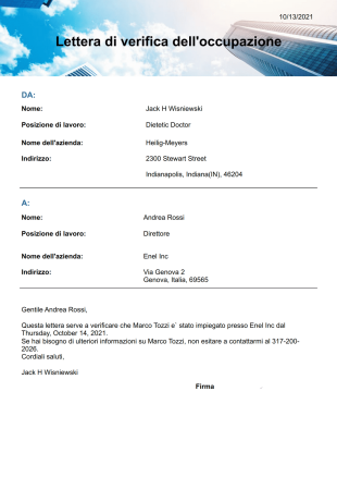 Lettera di verifica dell'occupazione Template PDF