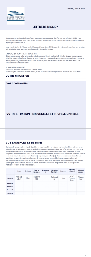 Lettre De Mission Sante Modèle PDF