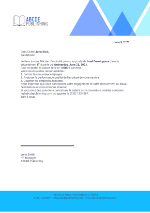 Lettre de promotion de l'employé - PDF Templates