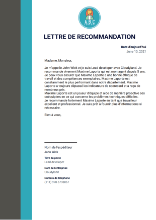 Modèle de lettre de recommandation professionnelle - PDF Templates