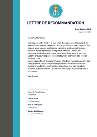 Modèle de lettre de recommandation professionnelle - Modèles de PDF