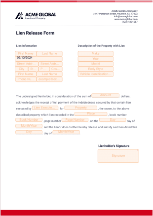 Lien Release Form PDF Template