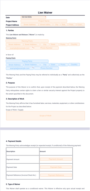 Lien Waiver Template - PDF Templates