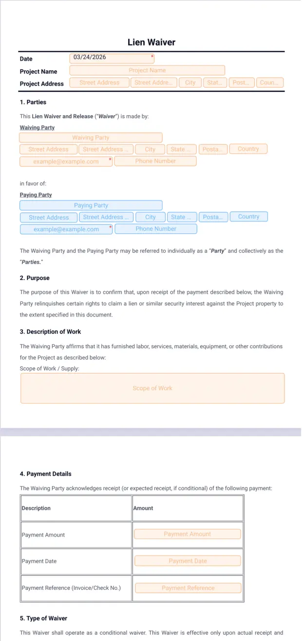 Lien Waiver Template