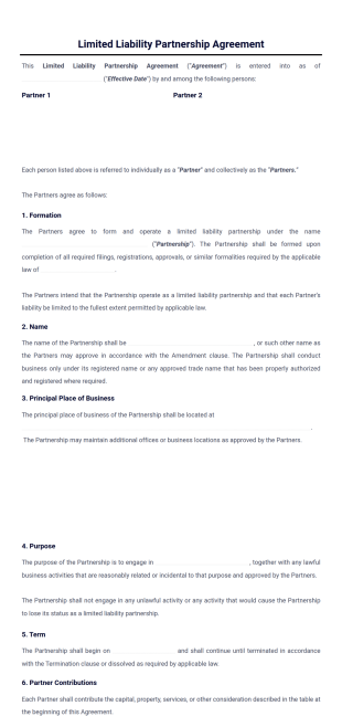 Limited Liability Partnership Agreement Template - PDF Templates