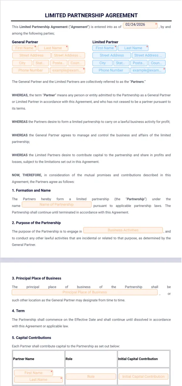 Limited Partnership Agreement Template