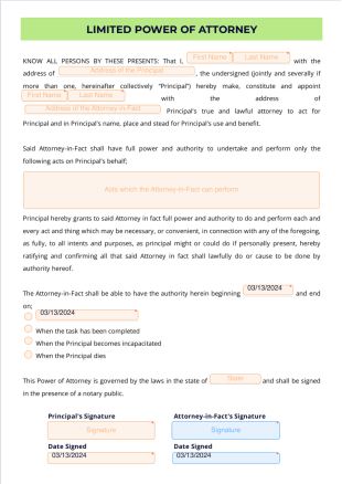 Limited Power of Attorney PDF Template