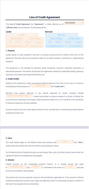 Line of Credit Agreement Template - PDF Templates