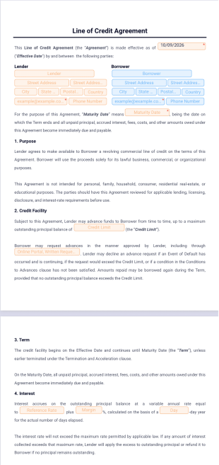 Line of Credit Agreement Template - PDF Templates